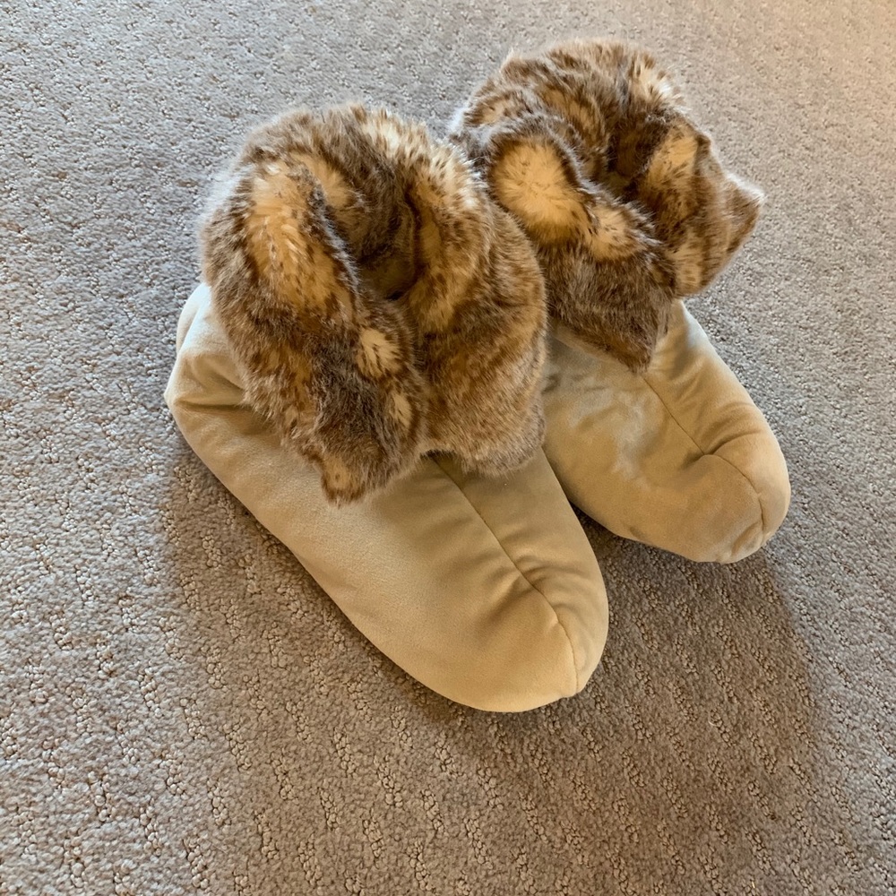 Restoration Hardware faux coyote slippers